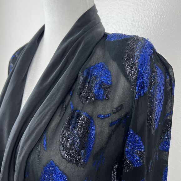 Vintage Lisa & Scott Blazer Women 4 Black Blue Metallic Open Front Party Outer - Picture 11 of 15